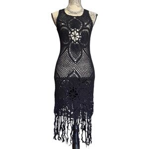 Forever 21 Black Crochet Fringed Dress Size S